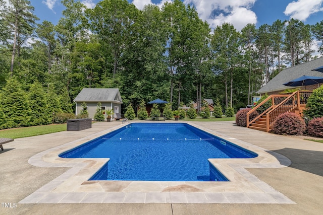 4135 Somerset Dr, Oxford, NC 27565 - swimming pool featuring a patio, an outbuilding, and stairs