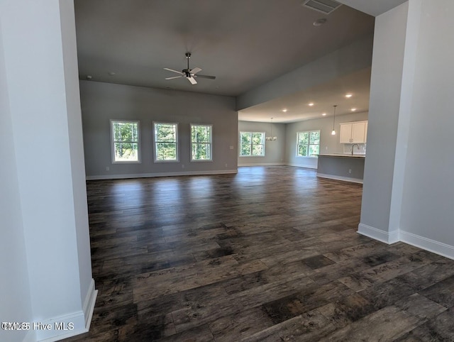 5677 Red Oak Battleboro Rd Lot 3, Battleboro, NC 27809 - unfurnished living room with ceiling fan, dark wood-style flooring, and recessed lighting