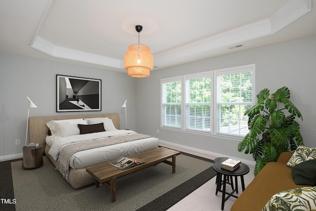 2021 Patapsco Dr, Apex, NC 27523 - carpeted bedroom with a raised ceiling and ornamental molding