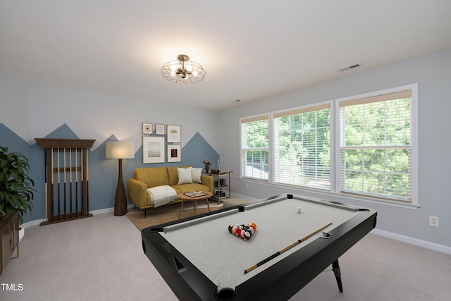 2021 Patapsco Dr, Apex, NC 27523 - playroom featuring light colored carpet, a chandelier, and billiards