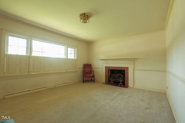 1801 Bethlehem Rd, Rocky Mount, NC 27803 - unfurnished room featuring carpet flooring, baseboard heating, a fireplace, and crown molding