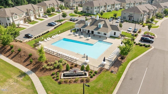 1119 Latitude Dr, Durham, NC 27713 - aerial perspective of suburban area with a pool area