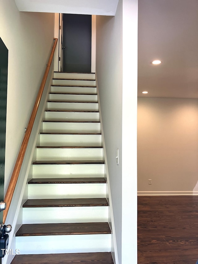 619 Rudy Dr, Clayton, NC 27520 - stairs with recessed lighting and wood finished floors