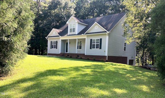 619 Rudy Dr, Clayton, NC 27520 - cape cod home featuring a front lawn, crawl space, and covered porch