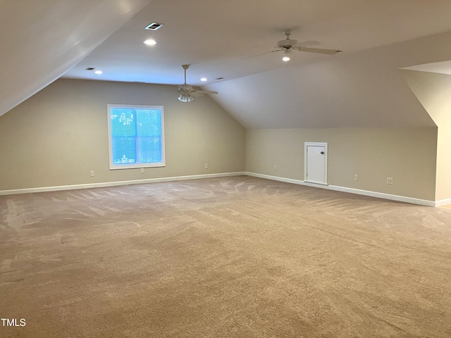 619 Rudy Dr, Clayton, NC 27520 - bonus room featuring ceiling fan, vaulted ceiling, and carpet floors