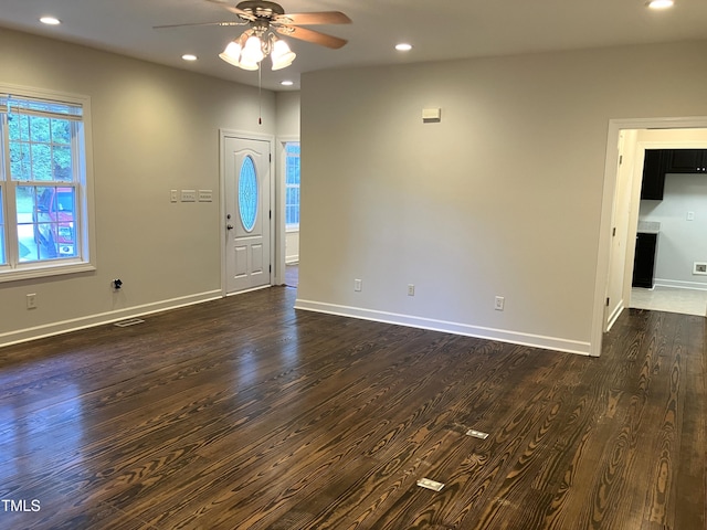 619 Rudy Dr, Clayton, NC 27520 - foyer with ceiling fan, dark wood-style flooring, and recessed lighting