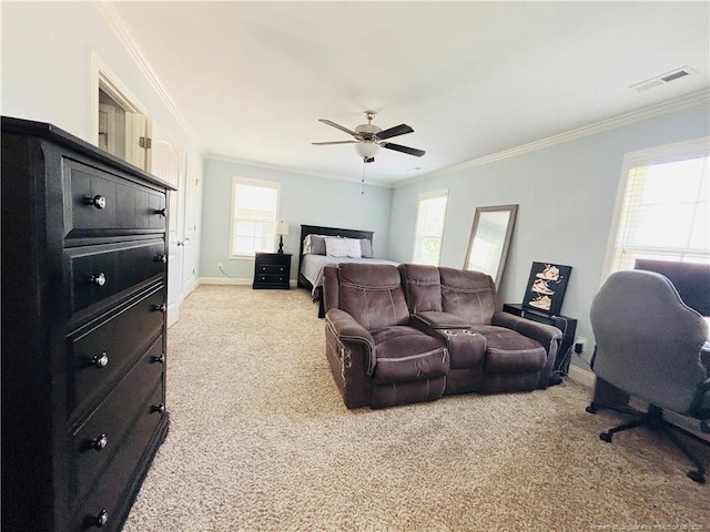 914 W Rowan St SW, Fayetteville, NC 28301 - bedroom with light colored carpet, ornamental molding, and ceiling fan
