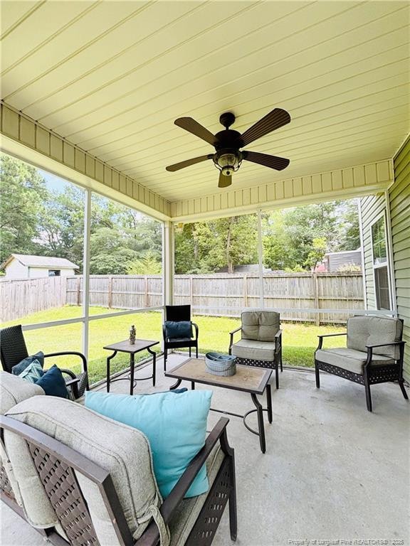 914 W Rowan St SW, Fayetteville, NC 28301 - fenced backyard with an outdoor living space, a patio, and ceiling fan