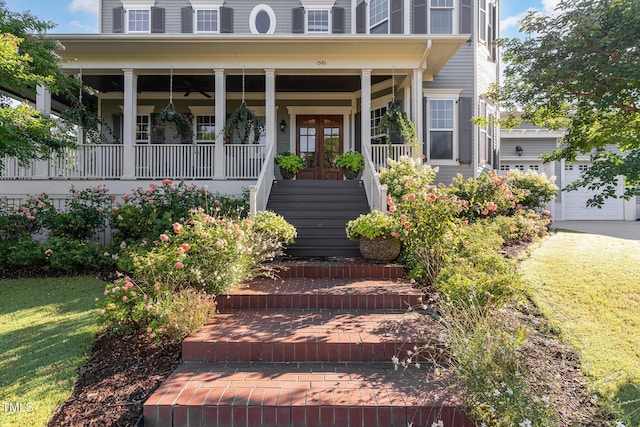 1501 Heritage Reserve Ct, Wake Forest, NC 27587 - view of front of house with a porch, french doors, and stairway