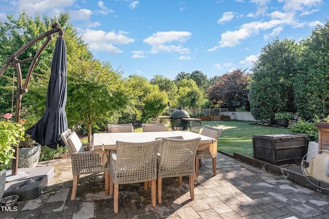 1501 Heritage Reserve Ct, Wake Forest, NC 27587 - view of patio with a grill, outdoor dining space, and view of scattered trees