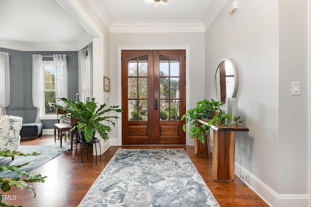 1501 Heritage Reserve Ct, Wake Forest, NC 27587 - entryway with french doors, crown molding, and wood finished floors