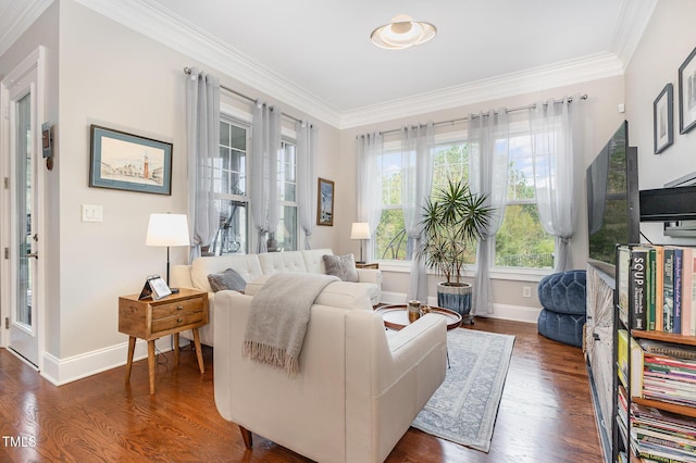 1501 Heritage Reserve Ct, Wake Forest, NC 27587 - living room with ornamental molding and dark wood finished floors