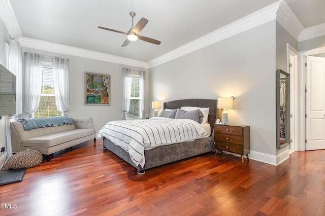 1501 Heritage Reserve Ct, Wake Forest, NC 27587 - bedroom with wood finished floors, ornamental molding, and ceiling fan