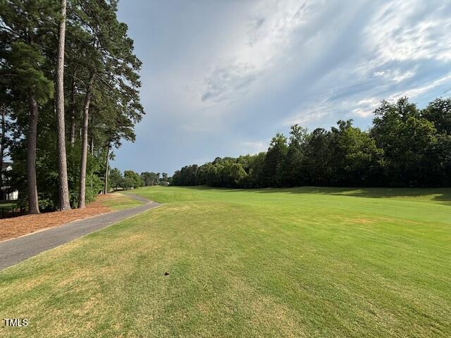 10733 Round Brook Cir, Raleigh, NC 27617 - view of property's community featuring a yard, view of wooded area, and golf course view