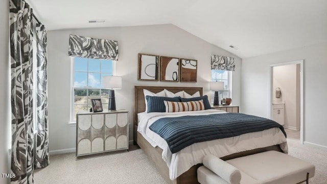 716 Holstein Dairy Way, Wake Forest, NC 27587 - bedroom featuring lofted ceiling, carpet flooring, and ensuite bathroom