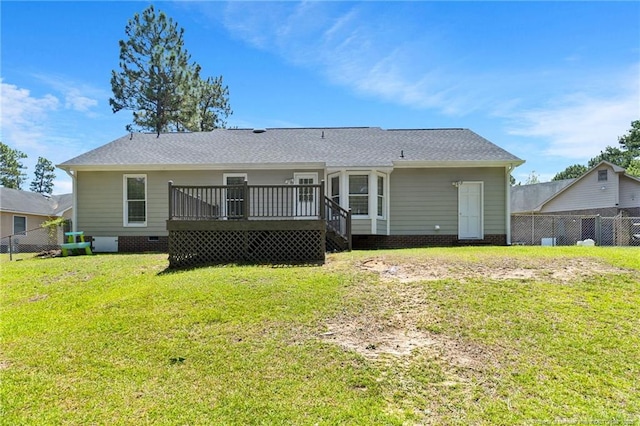 3326 Donnett Dr, Spring Lake, NC 28390 - rear view of property with crawl space, a deck, and a shingled roof