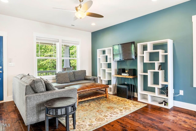 438 Granite Mill Blvd, Chapel Hill, NC 27516 - living area featuring hardwood / wood-style flooring, a ceiling fan, and recessed lighting
