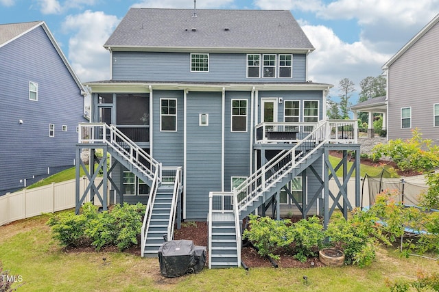 421 Gilpin Way, Cary, NC 27519 - back of house with stairs, a sunroom, and a deck