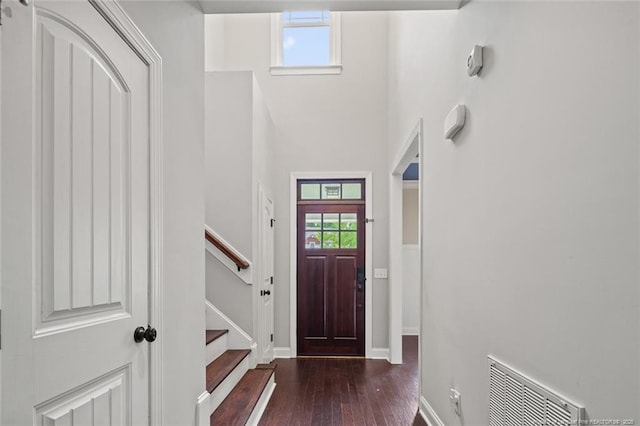 57 Spring Water Ct, Spring Lake, NC 28390 - entryway with wood finished floors, stairs, and a towering ceiling