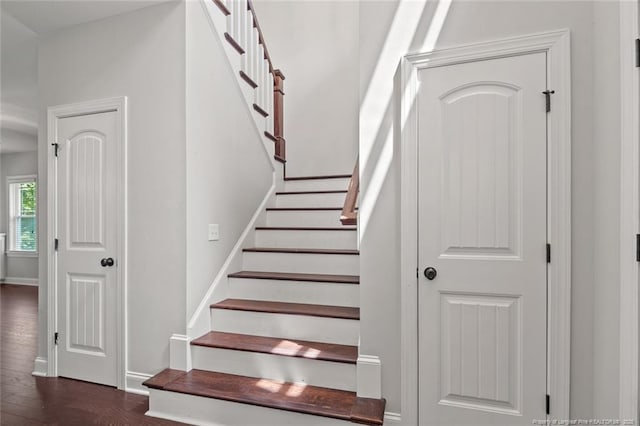57 Spring Water Ct, Spring Lake, NC 28390 - stairway featuring baseboards and wood finished floors