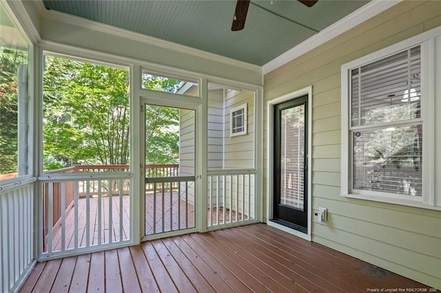 57 Spring Water Ct, Spring Lake, NC 28390 - unfurnished sunroom featuring ceiling fan