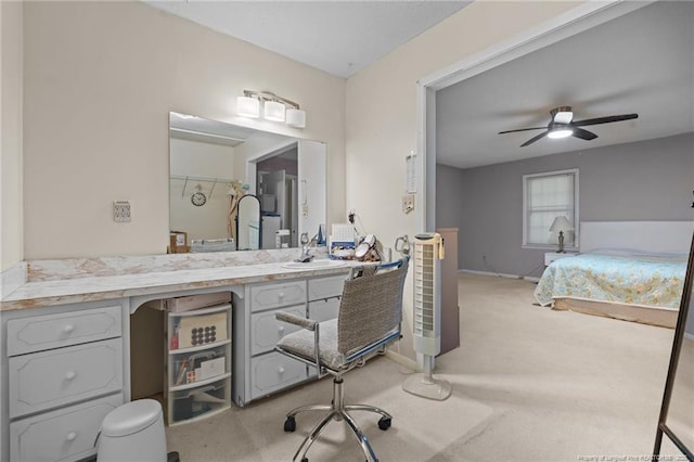 5945 Muscat Rd, Hope Mills, NC 28348 - bathroom with a ceiling fan, vanity, and ensuite bathroom