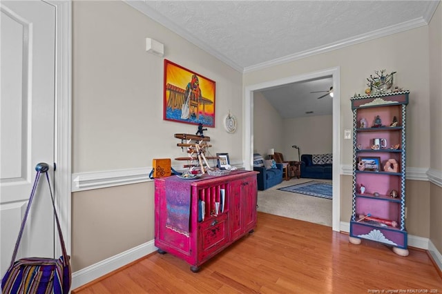 1438 Division Pl, Fayetteville, NC 28312 - hall with light wood-style flooring, crown molding, and a textured ceiling