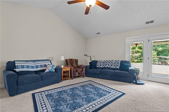 1438 Division Pl, Fayetteville, NC 28312 - living area with carpet floors, vaulted ceiling, and a ceiling fan