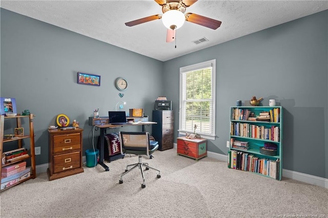 1438 Division Pl, Fayetteville, NC 28312 - carpeted home office with ceiling fan and a textured ceiling