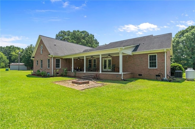 1438 Division Pl, Fayetteville, NC 28312 - rear view of property featuring crawl space, ceiling fan, brick siding, and a patio