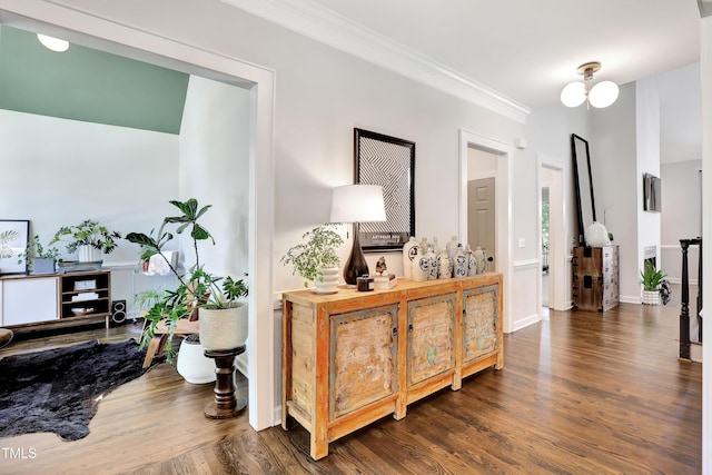 5004 Sunset Forest Cir, Holly Springs, NC 27540 - hall with wood finished floors and ornamental molding
