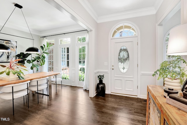 5004 Sunset Forest Cir, Holly Springs, NC 27540 - foyer entrance featuring ornamental molding and dark wood-type flooring