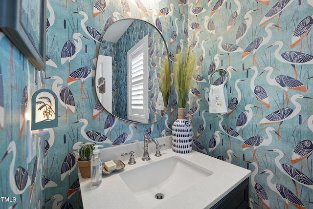 210 Meadow Lake Dr, Youngsville, NC 27596 - bathroom with wallpapered walls and vanity