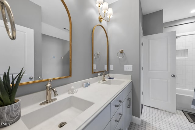 210 Meadow Lake Dr, Youngsville, NC 27596 - bathroom featuring double vanity and shower / washtub combination