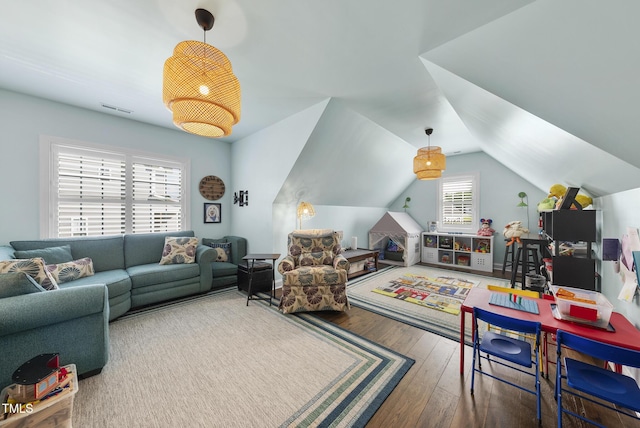 210 Meadow Lake Dr, Youngsville, NC 27596 - living area with hardwood / wood-style floors and vaulted ceiling