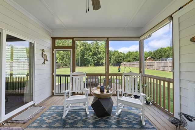 210 Meadow Lake Dr, Youngsville, NC 27596 - sunroom / solarium featuring a ceiling fan