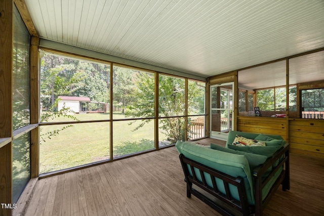 270 Ballard Pruitt Rd, Franklinton, NC 27525 - sunroom featuring floor to ceiling windows, a deck, wood finished floors, and outdoor lounge area