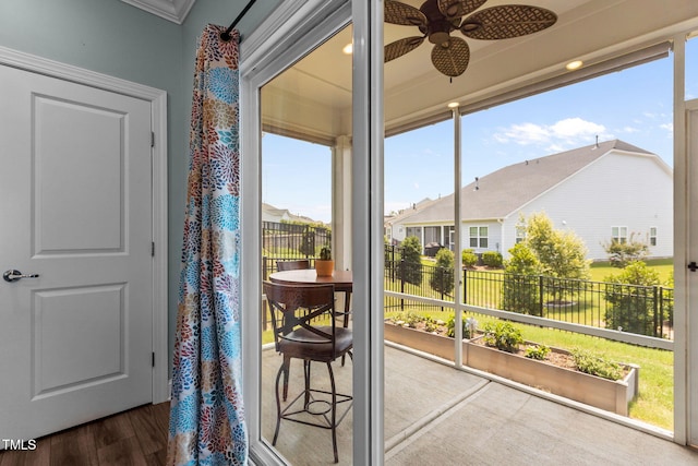 113 Canary Ct, Raleigh, NC 27610 - sunroom with a ceiling fan and a residential view