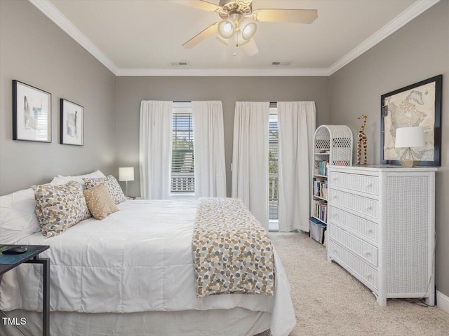 7712 Acc Blvd, Raleigh, NC 27617 - bedroom featuring carpet, crown molding, a ceiling fan, and access to outside