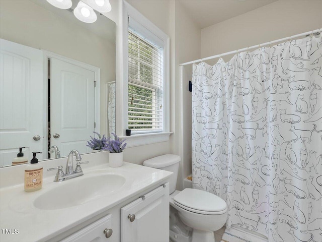 7712 Acc Blvd, Raleigh, NC 27617 - bathroom with vanity, plenty of natural light, and a shower with shower curtain