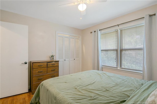 1828 Notre Dame Pl, Fayetteville, NC 28304 - bedroom featuring wood finished floors, a closet, and ceiling fan