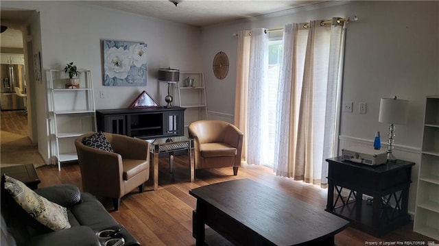 2508 N Roberts Ave N, Lumberton, NC 28358 - living room featuring wood finished floors and crown molding