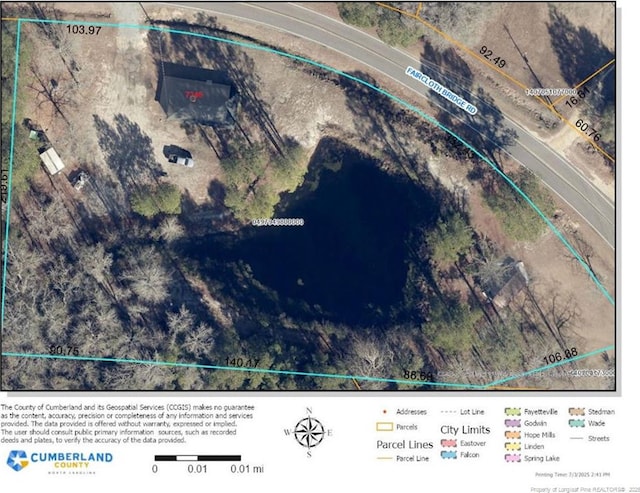 7246 Faircloth Bridge Rd, Stedman, NC 28391 - aerial map of property and surrounding area featuring property boundaries highlighted