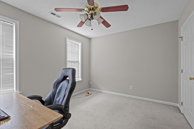 108 Tarlow Ct, Cary, NC 27513 - office space with ceiling fan, carpet flooring, and a textured ceiling