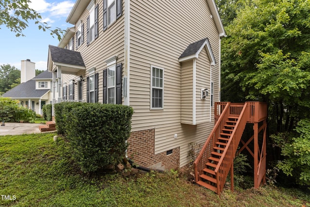 108 Tarlow Ct, Cary, NC 27513 - view of side of home featuring stairway and a wooden deck