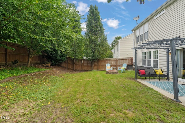 2127 Rivergrass Ct, Raleigh, NC 27610 - fenced backyard with a pergola and a fire pit