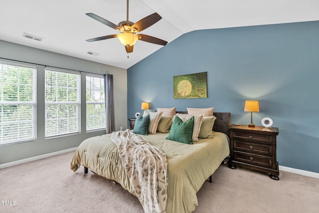 2127 Rivergrass Ct, Raleigh, NC 27610 - bedroom with lofted ceiling, carpet flooring, and ceiling fan