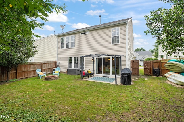 2127 Rivergrass Ct, Raleigh, NC 27610 - back of house with a fire pit, a fenced backyard, a pergola, and a patio area