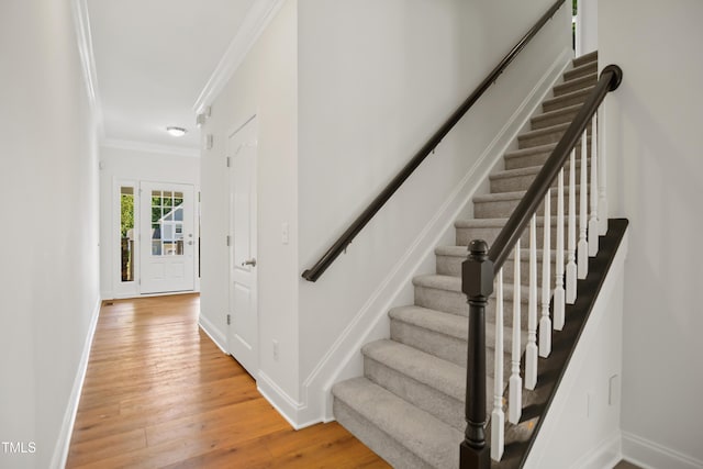 80 Clubhouse Dr, Youngsville, NC 27596 - stairs featuring ornamental molding and wood-type flooring