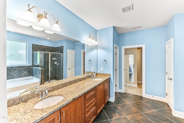 428 Holsten Bank Way, Cary, NC 27519 - full bath featuring a stall shower, a bath, double vanity, and tile patterned flooring